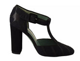Paola D'Arcano Black Suede Leather Block Heels Sandals Shoes